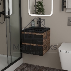 Тумба под раковину Bau Stil Loft black brushed, раковина кварцевая BAU Stil 40, черный металлик