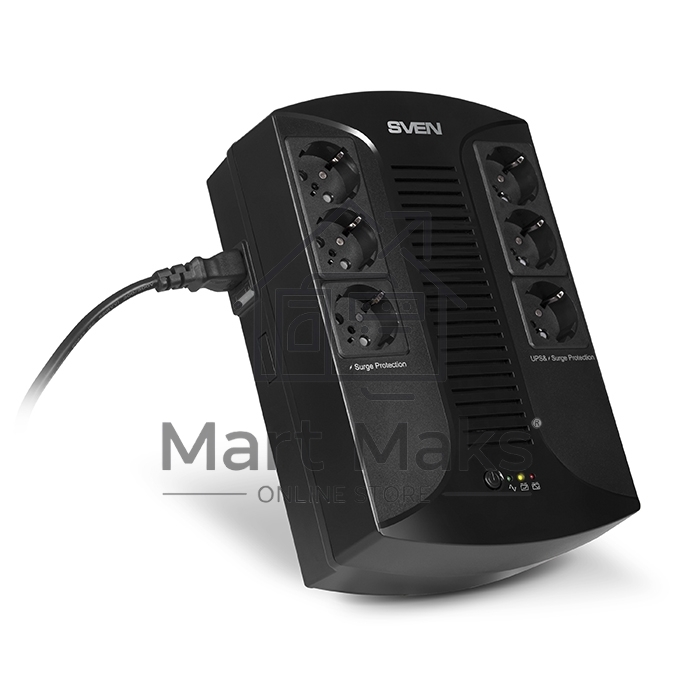 Источник бесперебойного питания SVEN UP-L1000E 1000VA/500W (6 розеток: 3х UPS/сетевой фильтр+3 x сетевой фильтр)