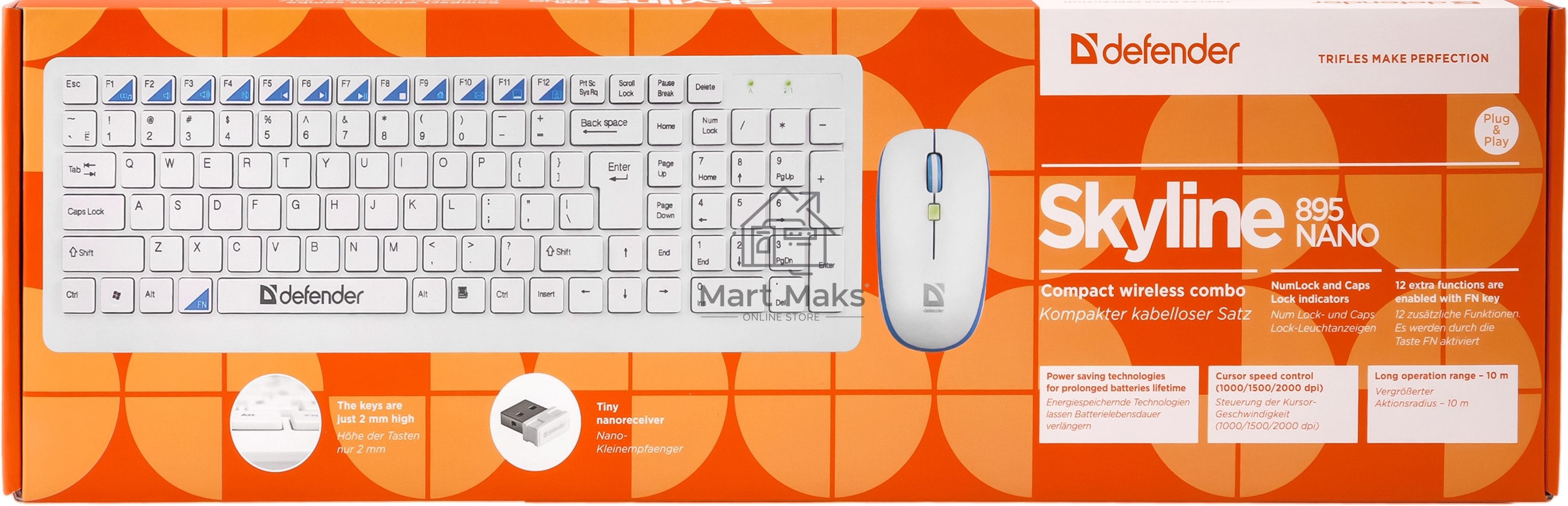 Клавиатура + мышь Defender Skyline 895 Nano W (белый) Кл:104, 1000/1500/2000dpi