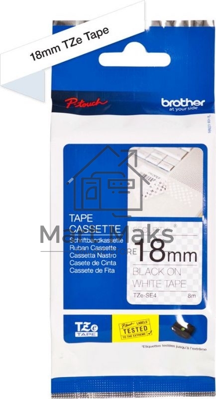 Картридж Brother TZ-ESE4 18 мм, 8 м, черный шрифт, белый фон, с ламинированной пломбировочной лентой, для BROTHER P-Touch