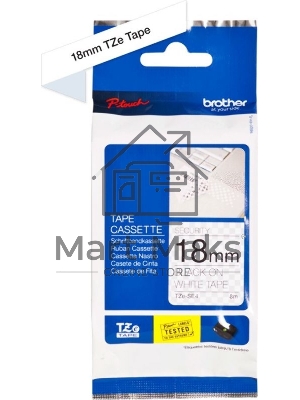 Картридж Brother TZ-ESE4 18 мм, 8 м, черный шрифт, белый фон, с ламинированной пломбировочной лентой, для BROTHER P-Touch