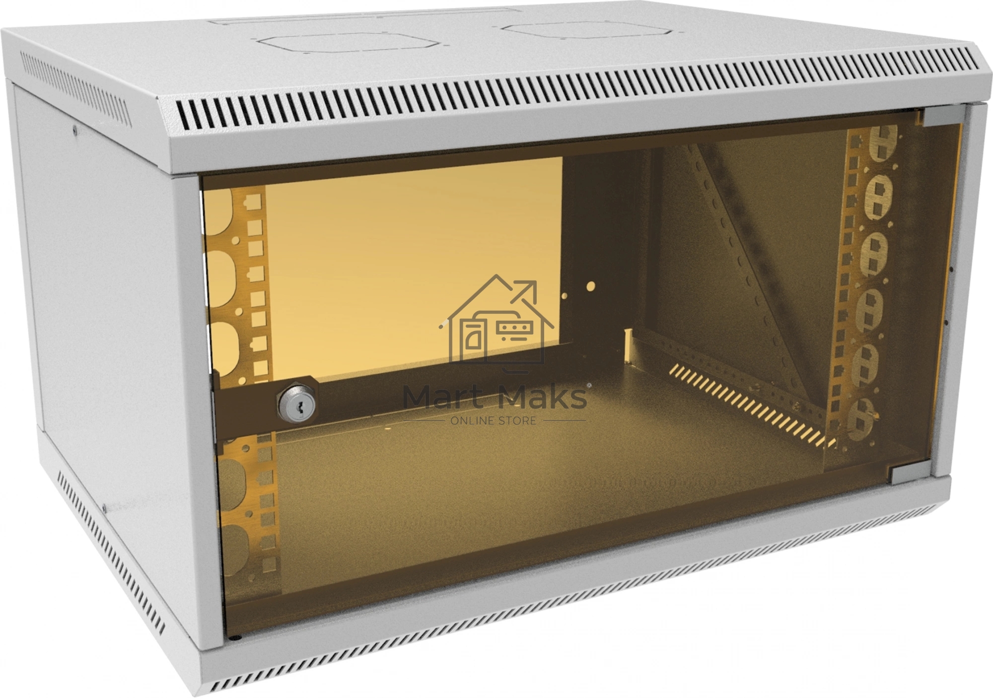 Шкаф коммутационный Suprlan (05-1063) настенный 6U 600x450 мм пер. дв. стекл направл. под закл. гайки 70 кг RAL 7035 385 мм 15.7 кг 360 мм