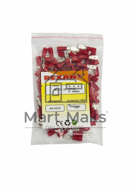 Клемма плоская изолированная штекер 4.8 мм 0.5-1.5 мм² (РПи-п 1.5-(4.8)/РПИп 1,25-5) красная Rexant