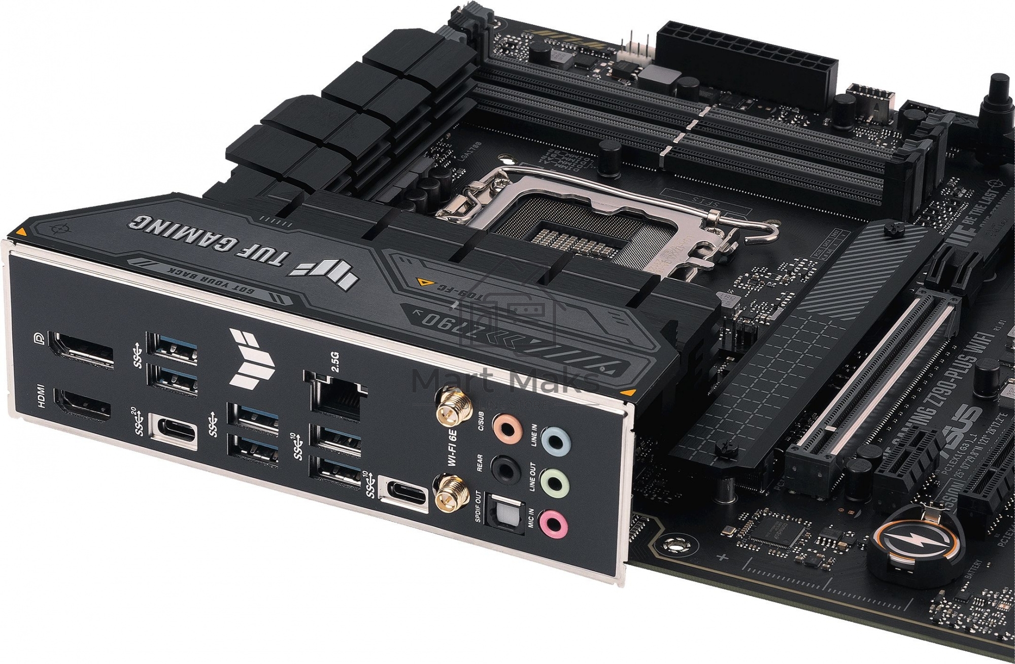 Материнская плата ASUS TUF GAMING Z790-PLUS WIFI, LGA 1700, Intel Z790, 4xDDR5, 4xSATA, 4xM.2, 1xPCIe 5.0 x16, 1xPCIe 4.0 x4, 2xUSB-A 3.2 Gen 2, 4xUSB-A 3.2 Gen 1, 1xUSB-C 3.2 Gen 2, 1xUSB-C 3.2 Gen 2x2, 1x2.5Gb LAN, 5x3.5 мм, 7.1, Standard-ATX