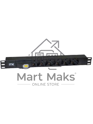 Блок розеток ITK PDU 7 розеток DIN49440 (нем. cтанд.) с LED выключателем, 1U, шнур 2м вилка DIN49441 (нем. станд.), профиль из ПВХ, черный