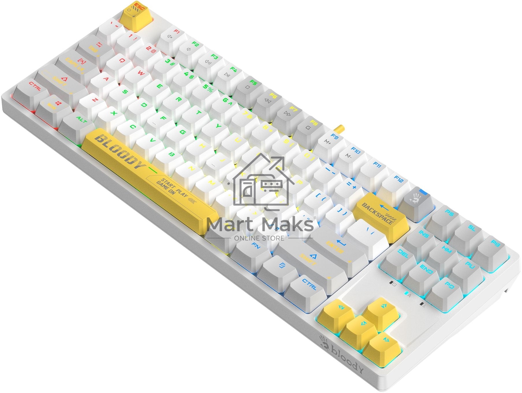 Клавиатура A4Tech Bloody S87 Energy (S87 USB ENERGY WHITE) проводная USB белый/жёлтый