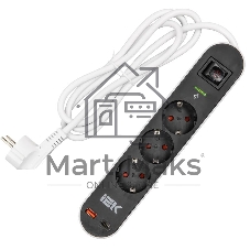Фильтр сетевой СФ-03К 16А USB A+C 20Вт 1,5м 3х1,5мм2 черный