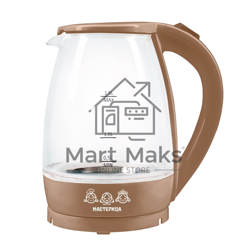 Чайник электрический Мастерица ЕК-1801G, капучино, 1,8л, стекло, 1850 Вт