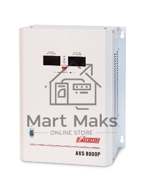 Стабилизатор POWERMAN AVS 8000P, ступенчатый регулятор, цифровые индикаторы уровней напряжения, 8000ВА, 110-260В, максимальный входной ток 50А, клеммная колодка, IP-20, навесной, 380мм х 310мм х 160мм, 14кг. Stabilizer POWERMAN AVS 8000P, step-type regula