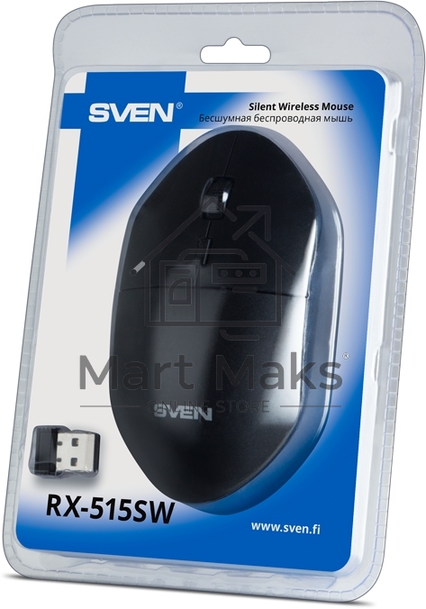 Мышь беспроводная SVEN RX-515SW черный, 1600 dpi, радиоканал, USB, кнопки - 4
