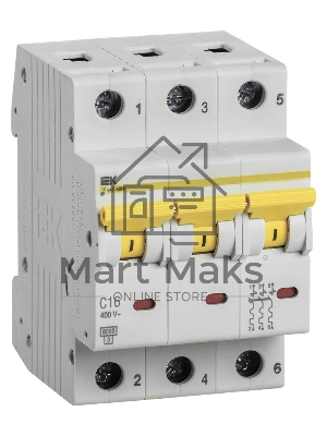 Выключатель автоматический трехполюсный ВА47-60M 3Р 16А 6кА С MVA31-3-016-C IEK