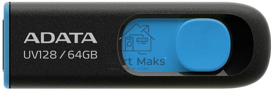 Флешка USB ADATA UV128 (AUV128-64G-RBE), 64Gb, USB 3.0, R/W 100/30, черный/синий