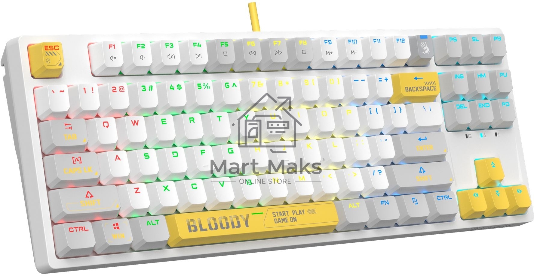 Клавиатура A4Tech Bloody S87 Energy (S87 USB ENERGY WHITE) проводная USB белый/жёлтый