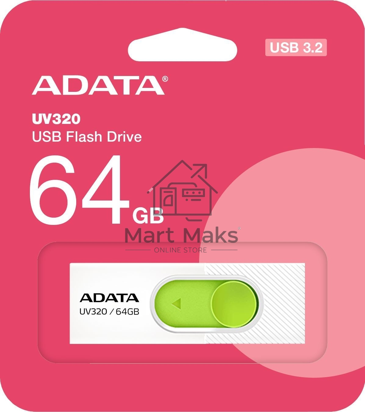 Флешка USB ADATA R/W 64GB USB 3.2 Gen1 AUV320-64G-RWHGN белый/зеленый