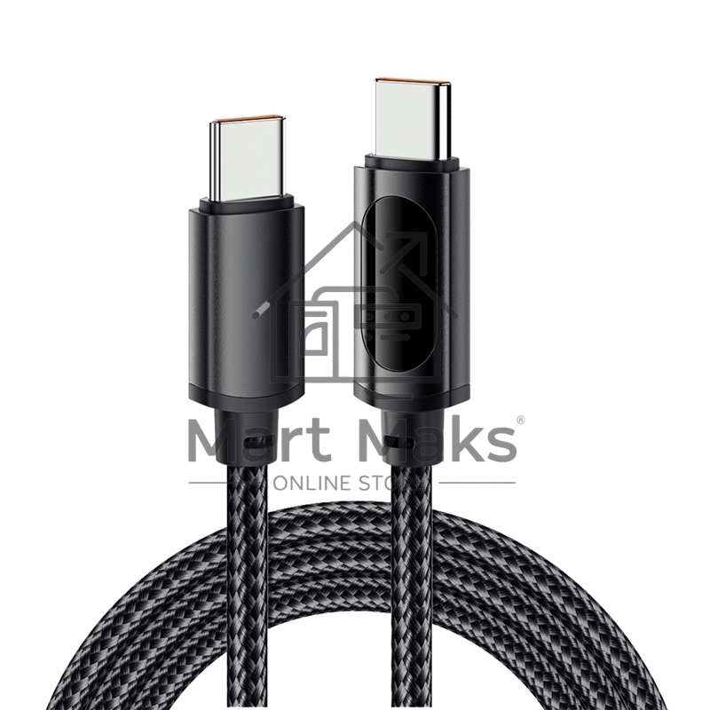 Кабель Type-C – Type-С, 5A, 100Вт, 1м, в черной нейлоновой оплетке, с LED дисплеем Rexant