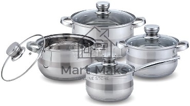 Набор посуды KELLI KL-4213 8 пред.(Ковш с жаропрочной стекл. крышкой 2.1л. Кастрюля с жаропрочной стекл. крышкой 2.7л. Кастрюля с жаропрочной стекл. крышкой 3.7л. Кастрюля с жаропрочной стекл. крышкой 5л. Мерная шкала внутри. 5-слойное капсульное дно.)