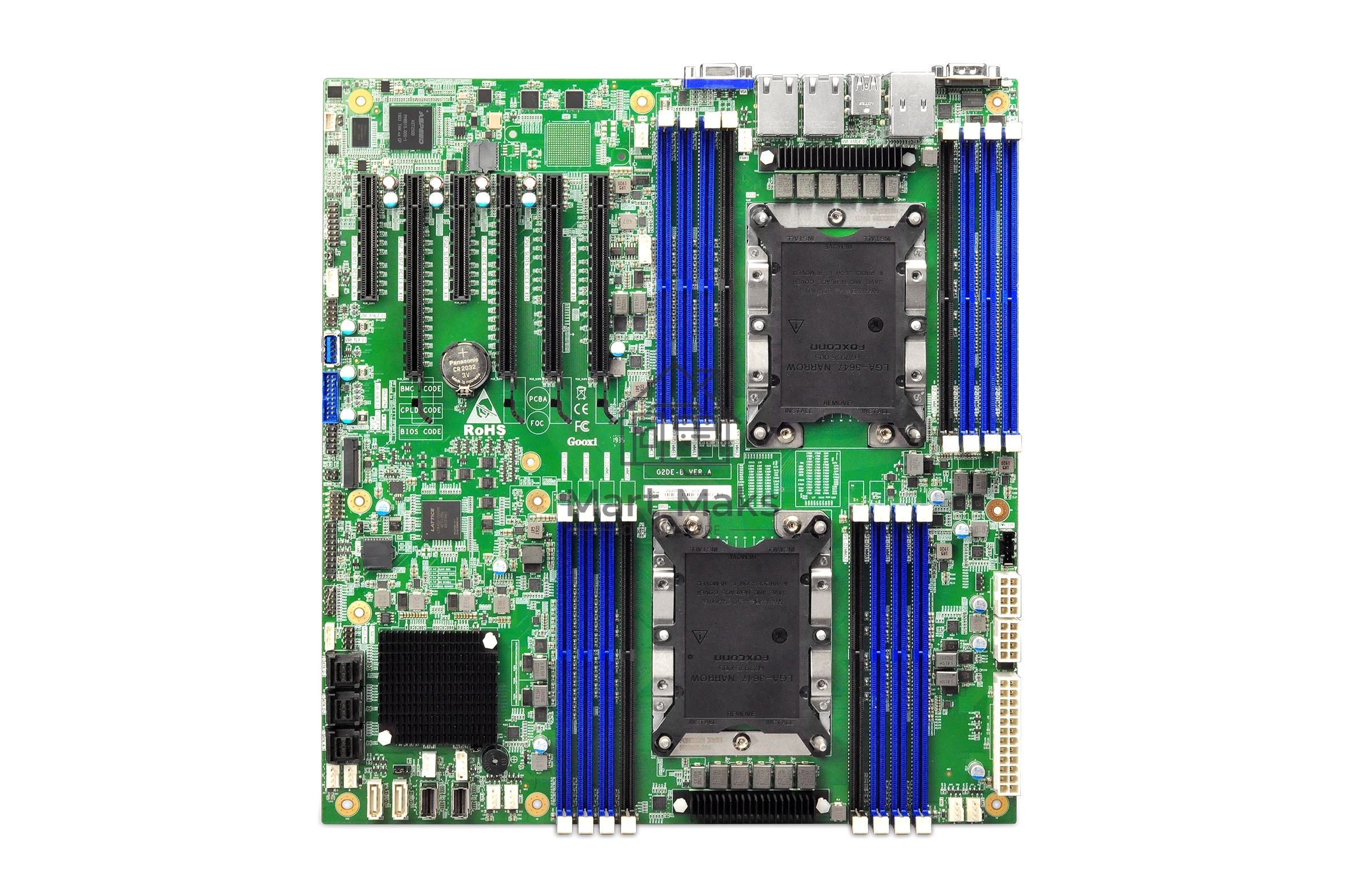 Материнская плата Gooxi G2DE-B, LGA3647, Intel C621, 16xDDR4, 8xSATA, 2xPCIe 3.0 x8, 4xPCIe 3.0 x16, 1xVGA, 1xCOM, 2x1Gb LAN, 2xUSB 3.0, 2xUSB 2.0, E-ATX