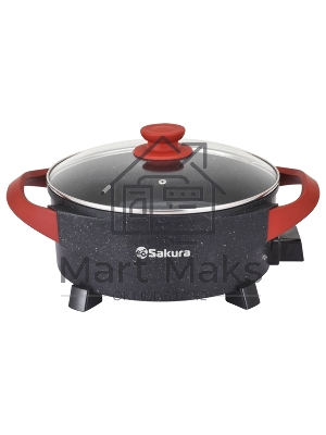 Электросковорода Sakura SA-7715BR Master Chef 1800-2000Вт 30х10см кругл черный/красный
