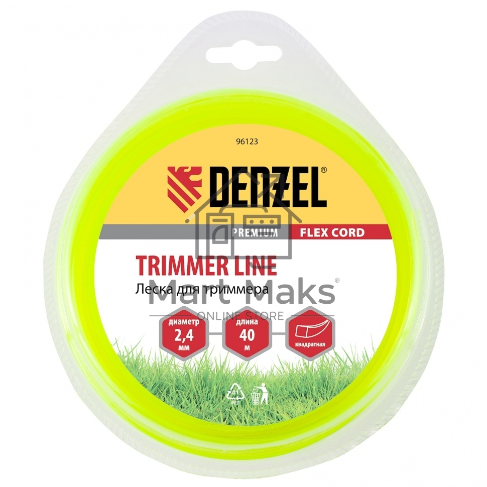 Леска для триммера Denzel квадрат 2,4 мм х 40 м, блистер FLEX CORD