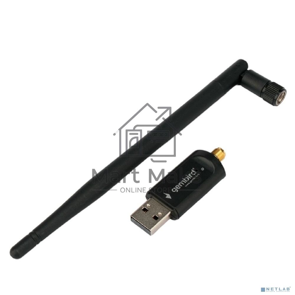 Сетевой адаптер WiFi+Bluetooth Gembird WNP-UA-019, двухдиапазонный с антенной, 600Мбит, USB, 802.11b/a/g/n/a