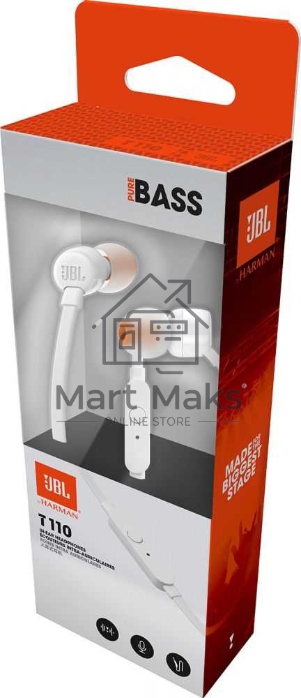 Наушники JBL Tune 110, 3.5 мм, внутриканальные, белый