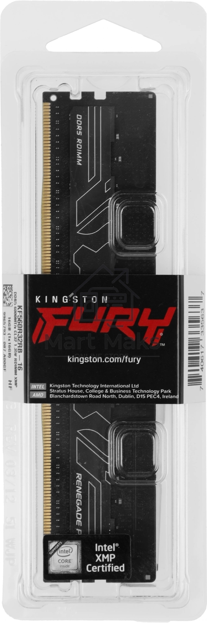 Оперативная память Kingston Fury Renegade Pro Black, DDR5, 16GB (1x16GB), 6000 MHz, CL32, ECC, RDIMM