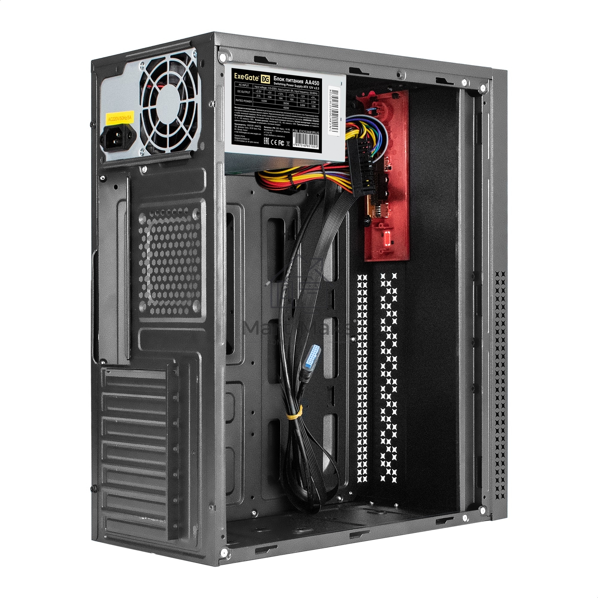 Компьютерный корпус Miditower ExeGate AA-443U-AA450 (ATX, AA450 8 см, 2*USB+1*USB3.0+HD Audio, черный)
