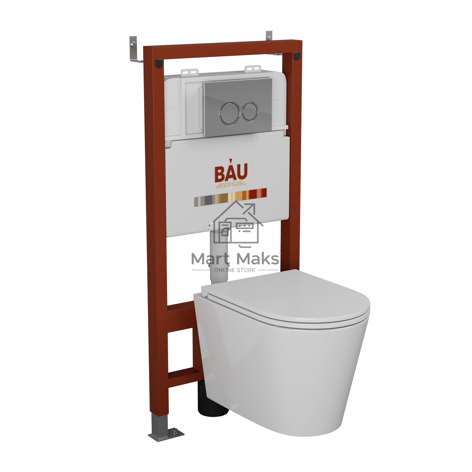 Комплект BAU 6 в 1: инсталляция BAU PRO, унитаз подвесной безободковый вихревой со скрытым сливом Bau Nimb Hurricane3, сиденье дюропласт микролифт, клавиша BASIC хром
