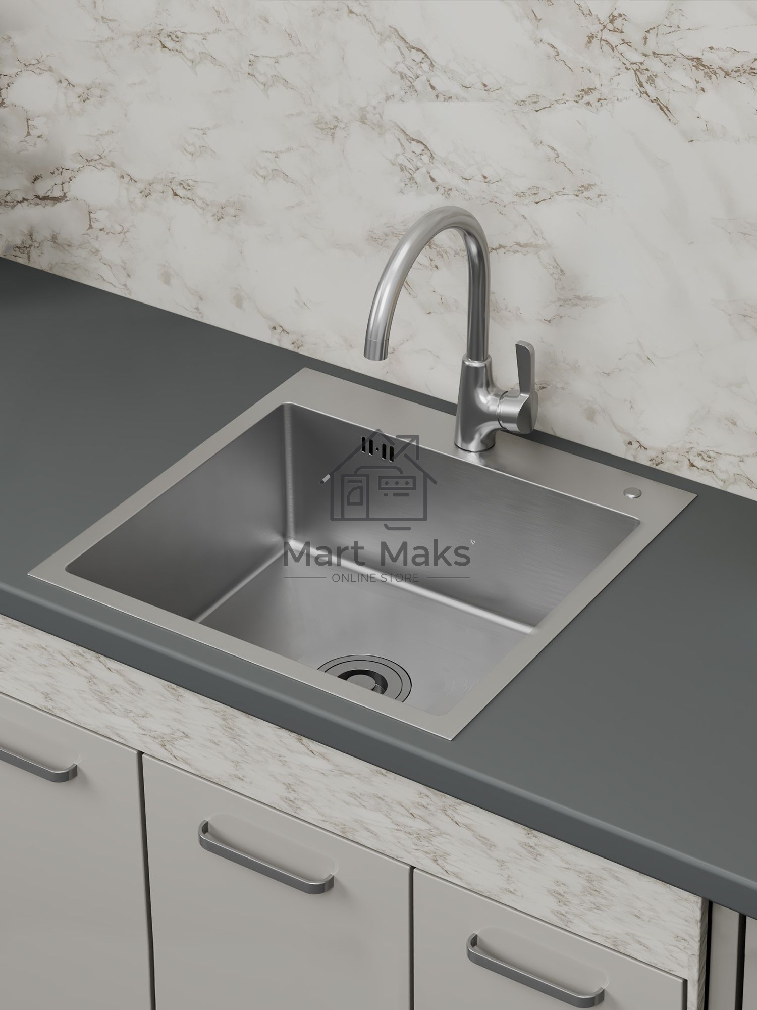 Мойка кухонная из нержавеющей стали BAU SOUL КТ5050S SATIN, сифон EASY CLEAN в комплекте.