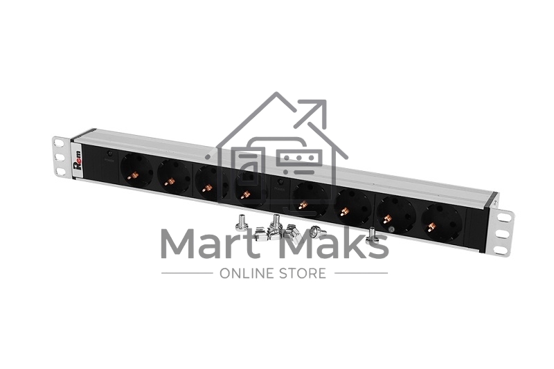 Блок розеток Rem-32 с инд., 8 Schuko, 32A, алюм., 19