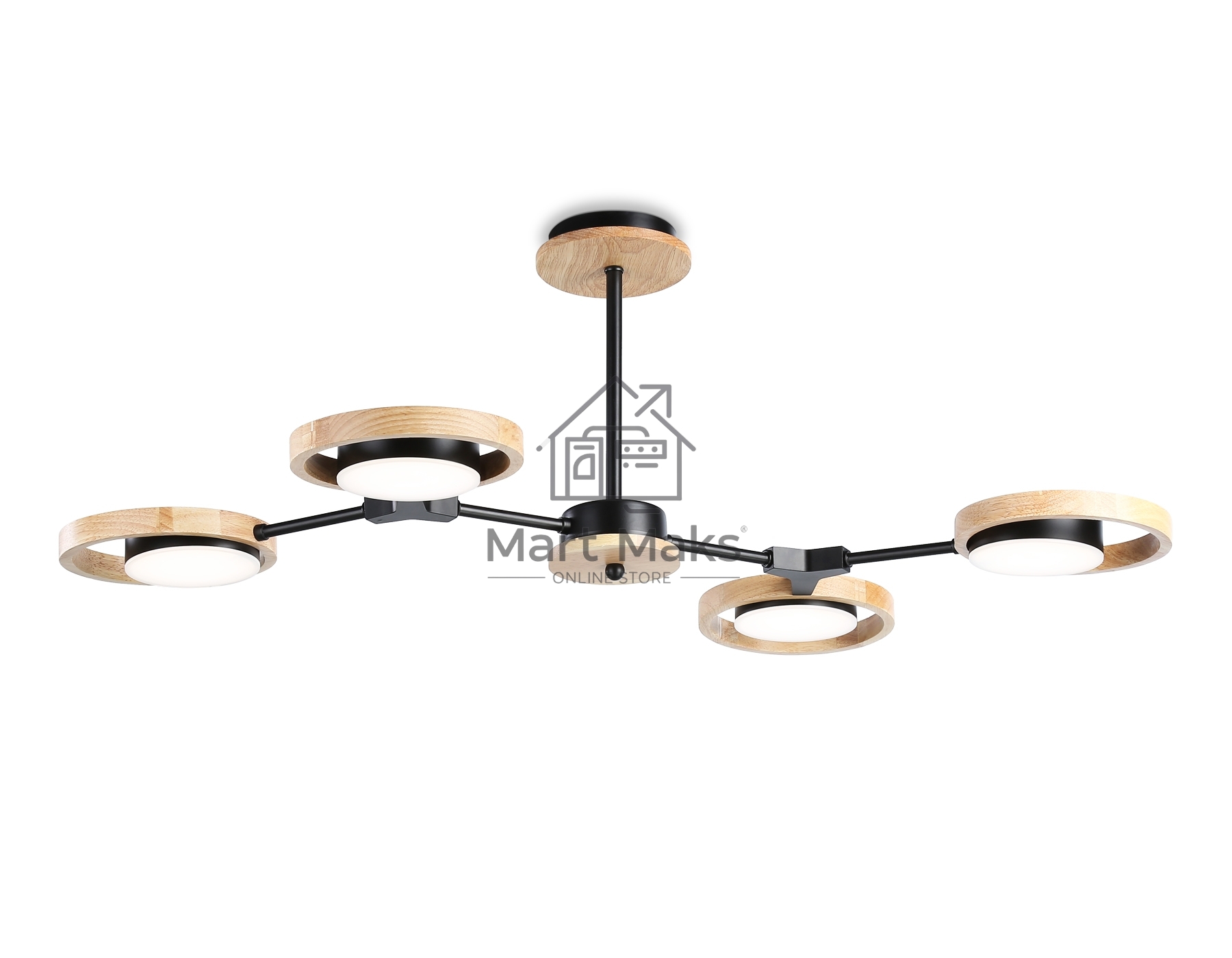 Подвесной светодиодный светильник Ambrella light FL51611/4 BK/LW черный/светлое дерево 3000K/4200K/6400K 28W 825*530*285 (Без ПДУ)