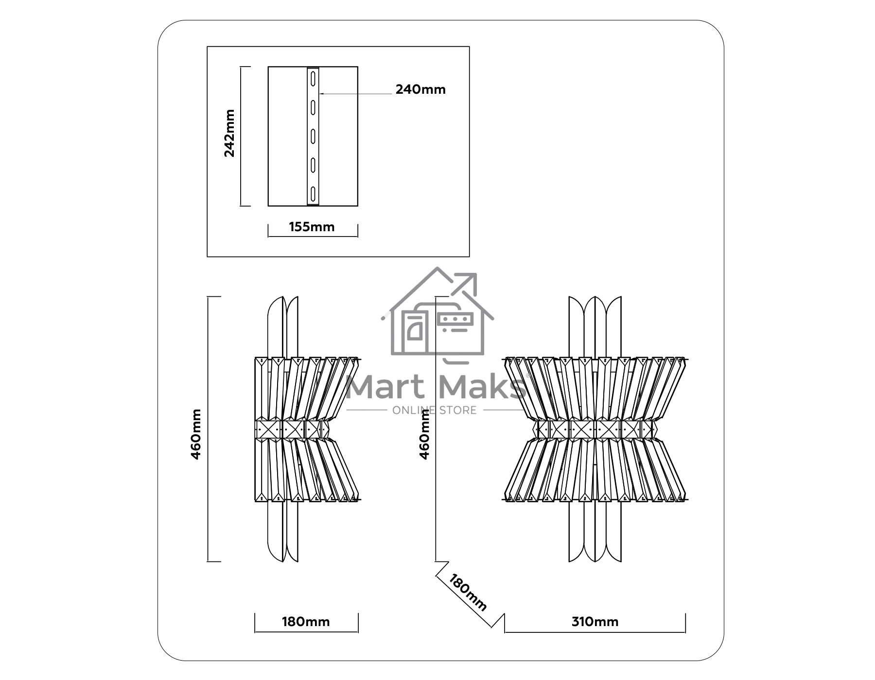 Настенный светильник Ambrella light LH41032/2 BK/CL черный/прозрачный E14*2 max 40W 310*180*460
