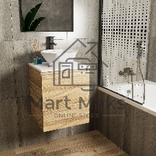 Тумба Bau Dream Blackwood 50 с дверцей, раковина BAU Crystal 40х40, смеситель для раковины высокий Hotel Black, черный