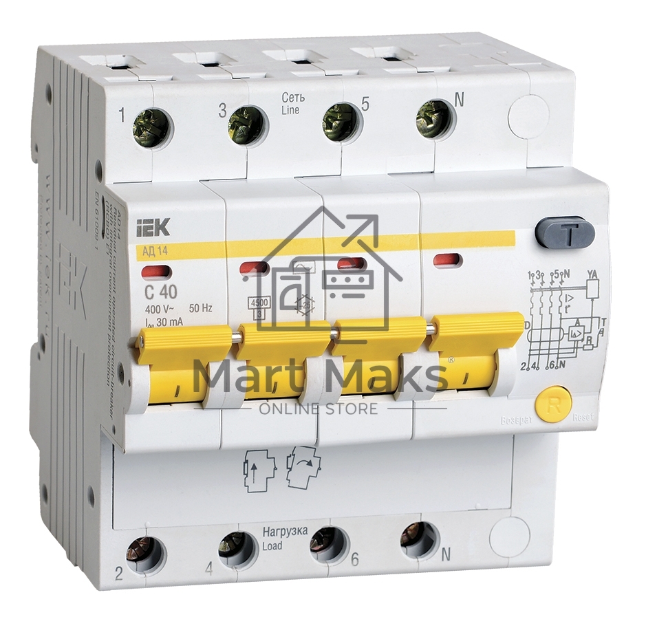 Выключатель автоматическийIek MAD10-4-040-C-030 АД14 4Р 40А30мА ИЭК