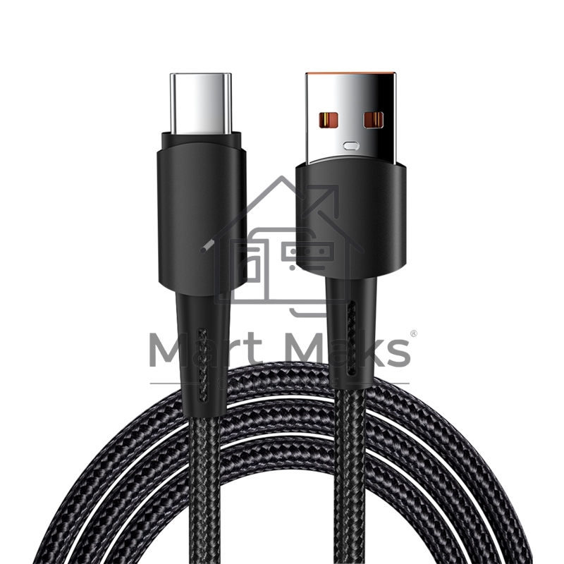Кабель USB-A – Type-C, 6А, 120Вт, 1м, в черной нейлоновой оплетке Rexant