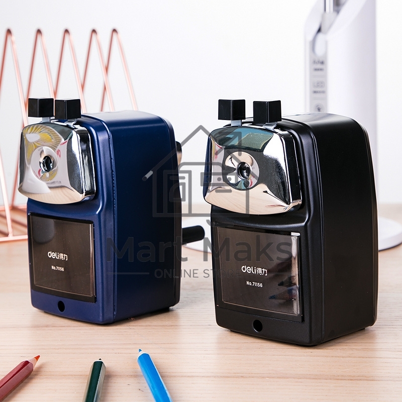 Точилка для карандашей механическая Deli 71156BLUE, 1 отверстие, металл, синий