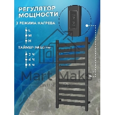 Полотенцесушитель дизайнерский электрический, профильный BAU Elite 50х100, 10 планок, универсальный,