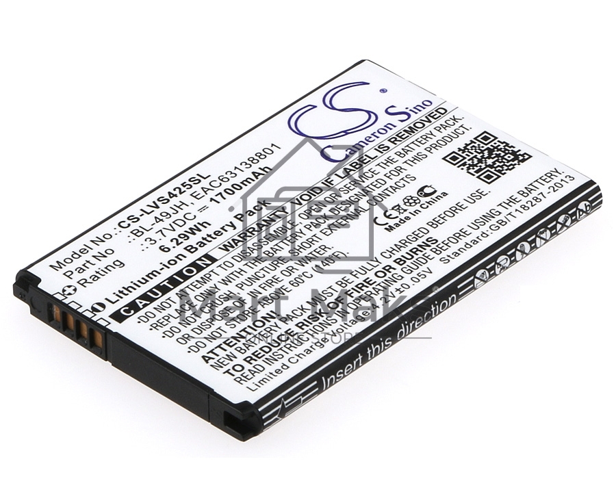Аккумулятор CameronSino CS-LVS425SL BL-49JH для LG K120 3.7V / 1700mAh / 6.29Wh