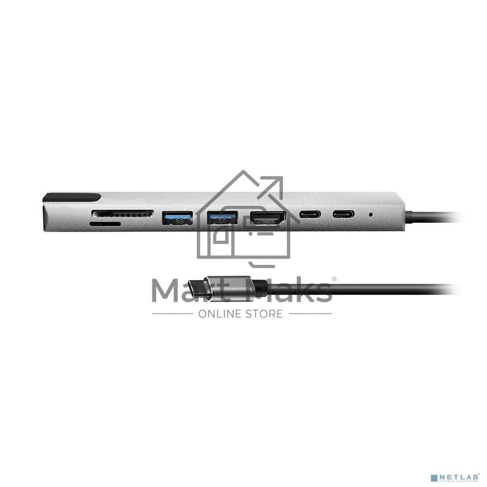 Мульти переходник Bion USB Type-C - 2*USB Type-C/2*USB-A 3.0/HDMI/SD/TF/RJ-45 100мб/с, 100W, длина кабеля 20см BXP-A-USBC-MULTI-01