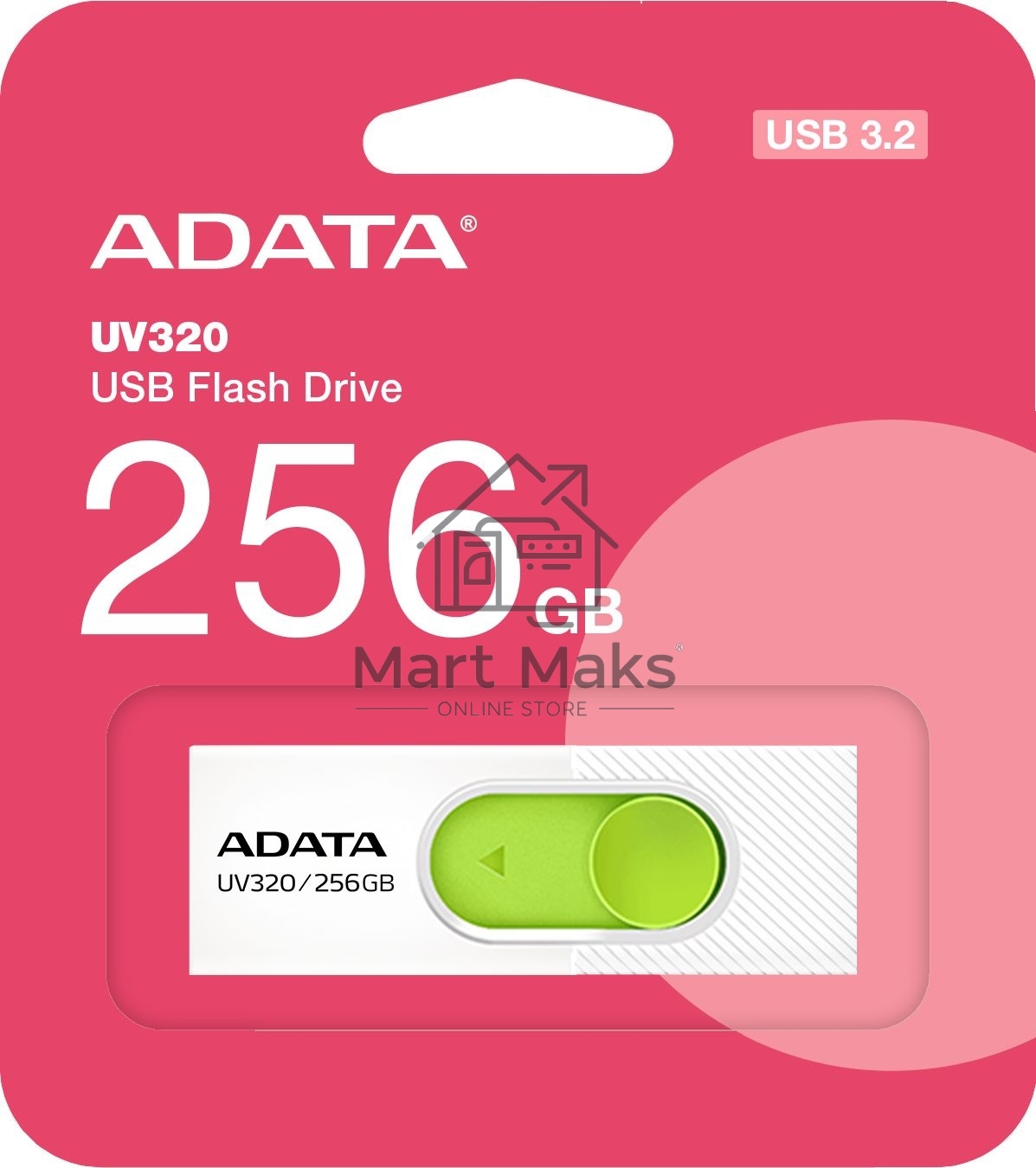 Флешка USB ADATA R/W 256GB USB 3.2 Gen1 AUV320-256G-RWHGN White/Green