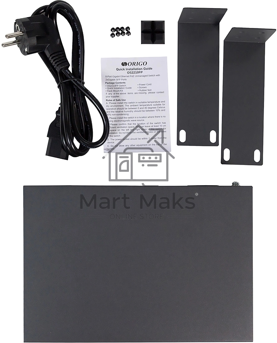 Неуправляемый PoE-коммутатор ORIGO Unmanaged Switch 8x1000Base-T PoE, 2x1000Base-X SFP, PoE Budget 120W, 19