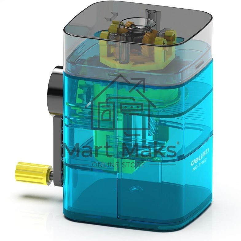 Точилка для карандашей механическая Deli 71162Blue, 1 отверстие, пластик, синий