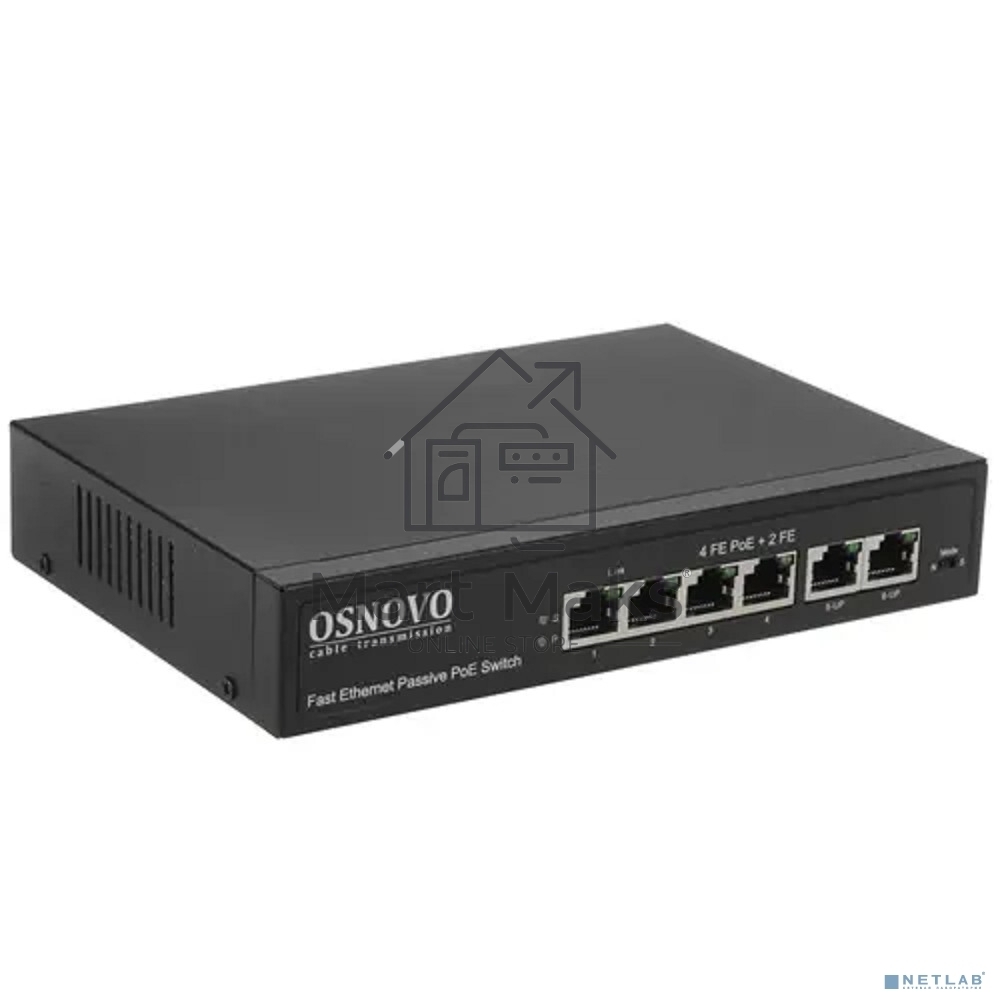 Коммутатор Osnovo SW-20600/A(80W) 6x100Mb 4PoE+ 80W неуправляемый