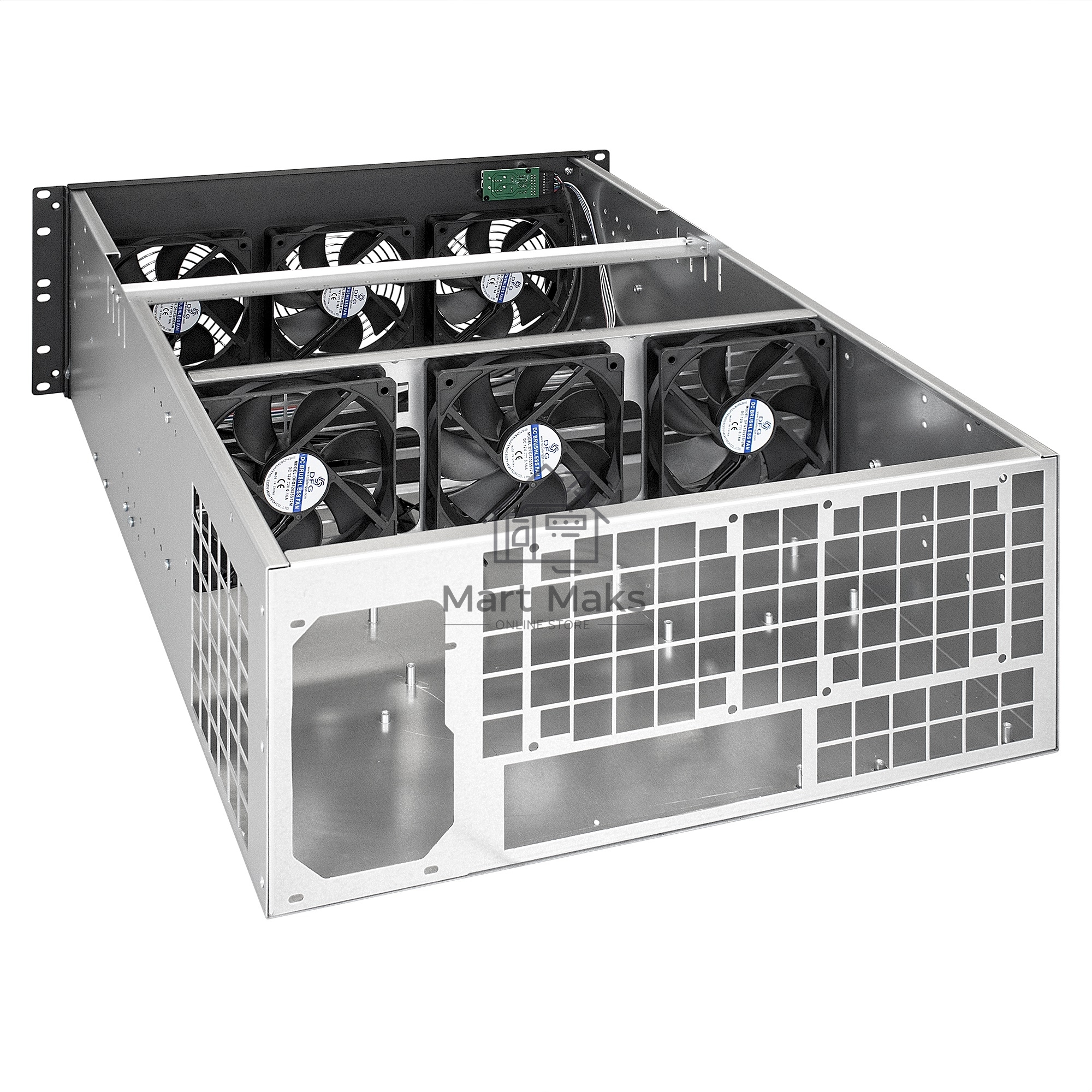 Корпус для майнинга ExeGate EX288960RUS Pro 8-650 без БП, 2*USB, 6*fan 120мм, места под: 8 видеокарт, 1 БП