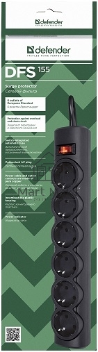Сетевой фильтр Defender DFS 155 / 6 розеток / черный / 5.0 м