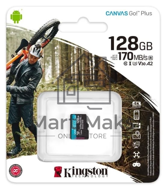 Флеш карта Kingston 128GB microSDXC Canvas Go Plus 170R A2 U3 V30 Single Pack w/o ADP EAN: 740617301243