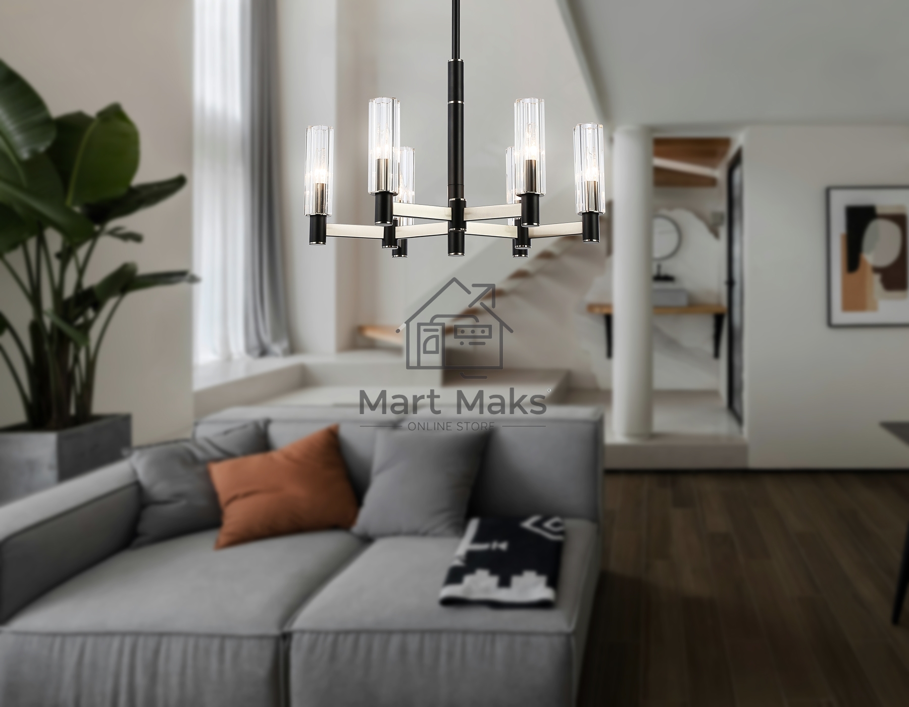 Люстра Ambrella light LH55501/6 SN/BK/CL сатин никель/черный/прозрачный E14*6 max 40W D570*760