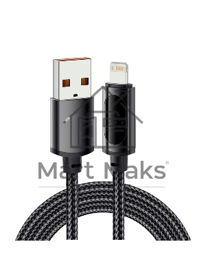 Кабель Rexant USB-A - Lightning для Apple, 2,4А, 1м, в черной нейлоновой оплетке, c LED дисплеем