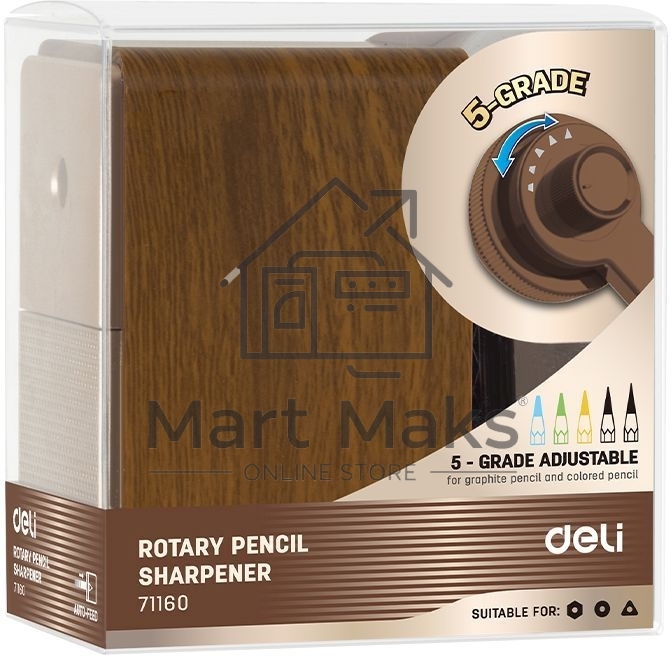 Точилка для карандашей механическая Deli 71160Brown, 1 отверстие, пластик, коричневый