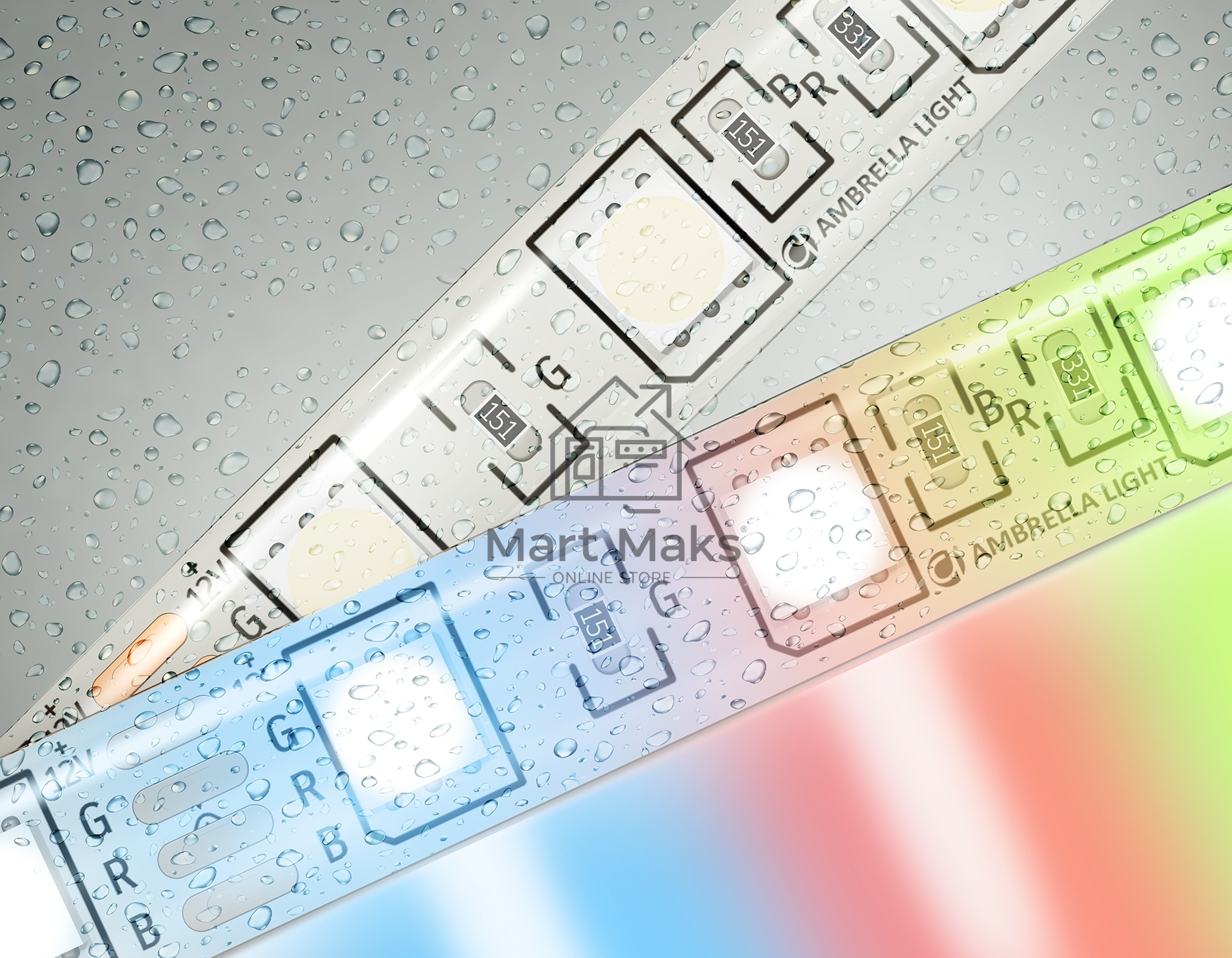 Светодиодная лента Ambrella light GS2302 5050 60Led/ 14.4W m/ 12V IP65 RGB/ 5000*10*2.87mm (4 конт.)